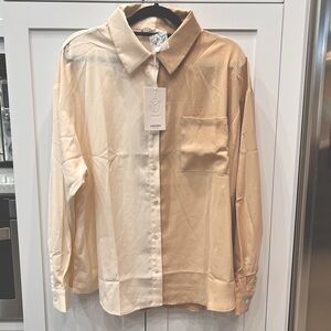 Andrew by Unit Beige and Tan Sided Button Down Long Sleeve Blouse
